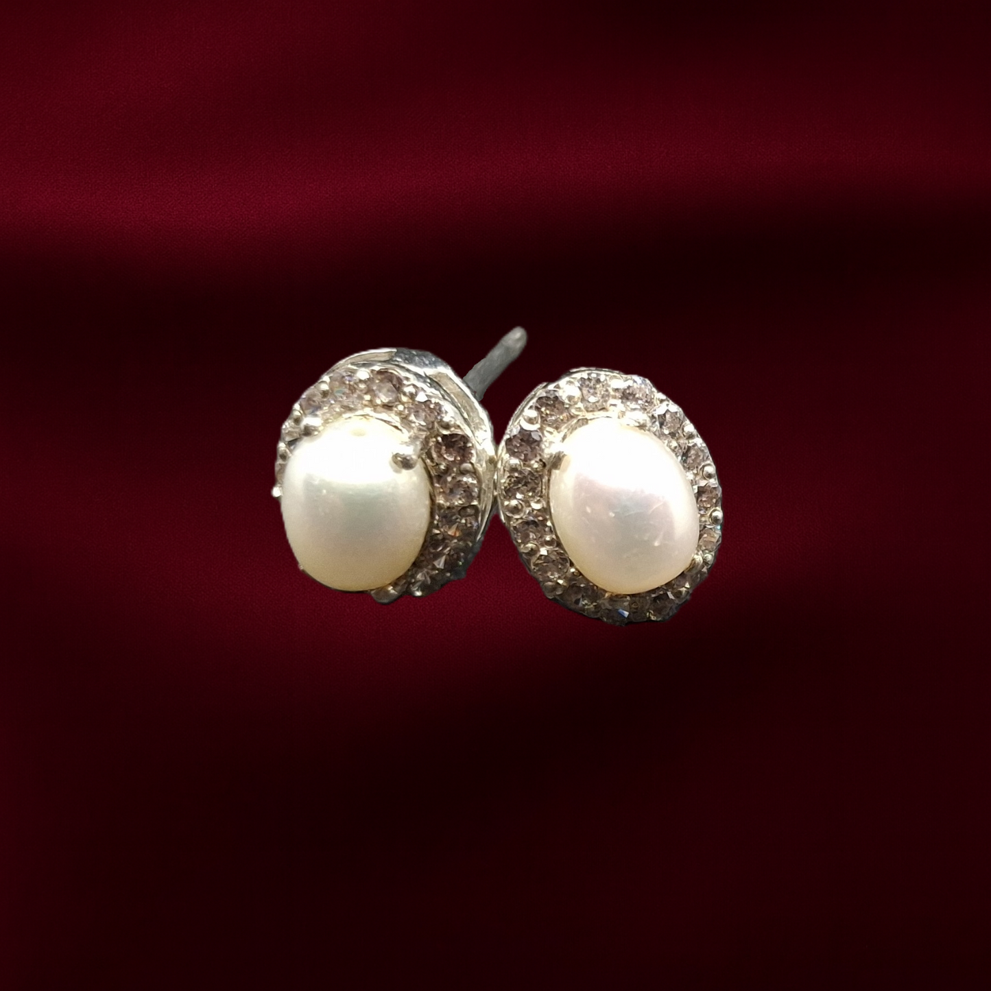 Freshwater Pearls and Zircon on Silver Studs