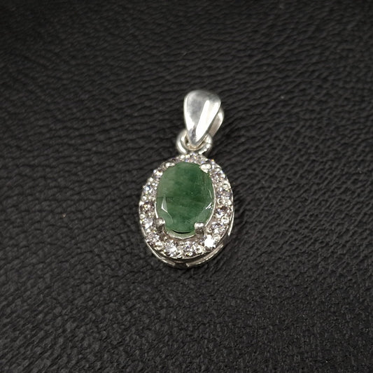 Emerald and ZirconiaSilver Pendant