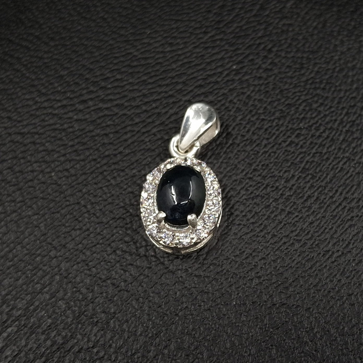 Sapphire Cabochon and Zircon on Silver Pendant