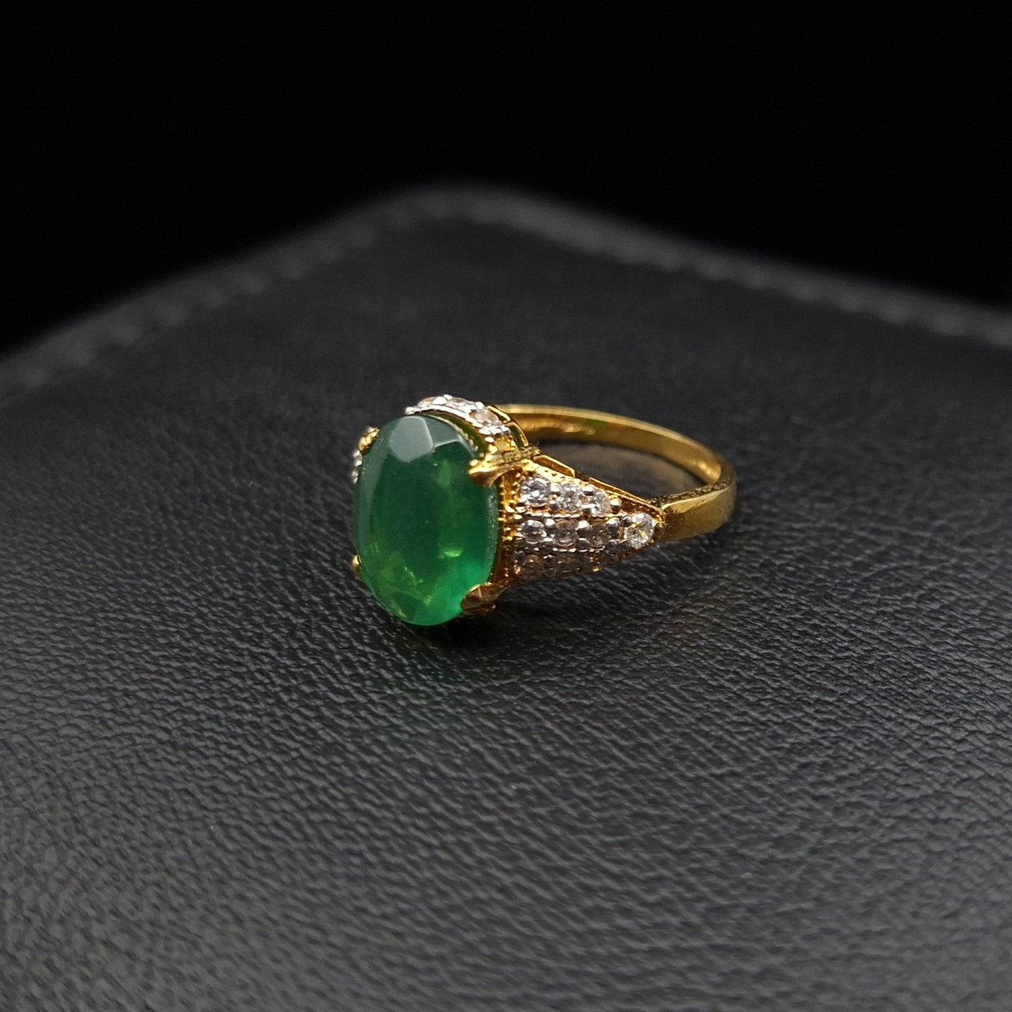 Green Onyx and Zirconium on Gold-Plated Silver Ring