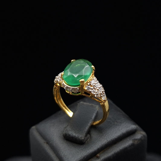 Green Onyx and Zirconium on Gold-Plated Silver Ring