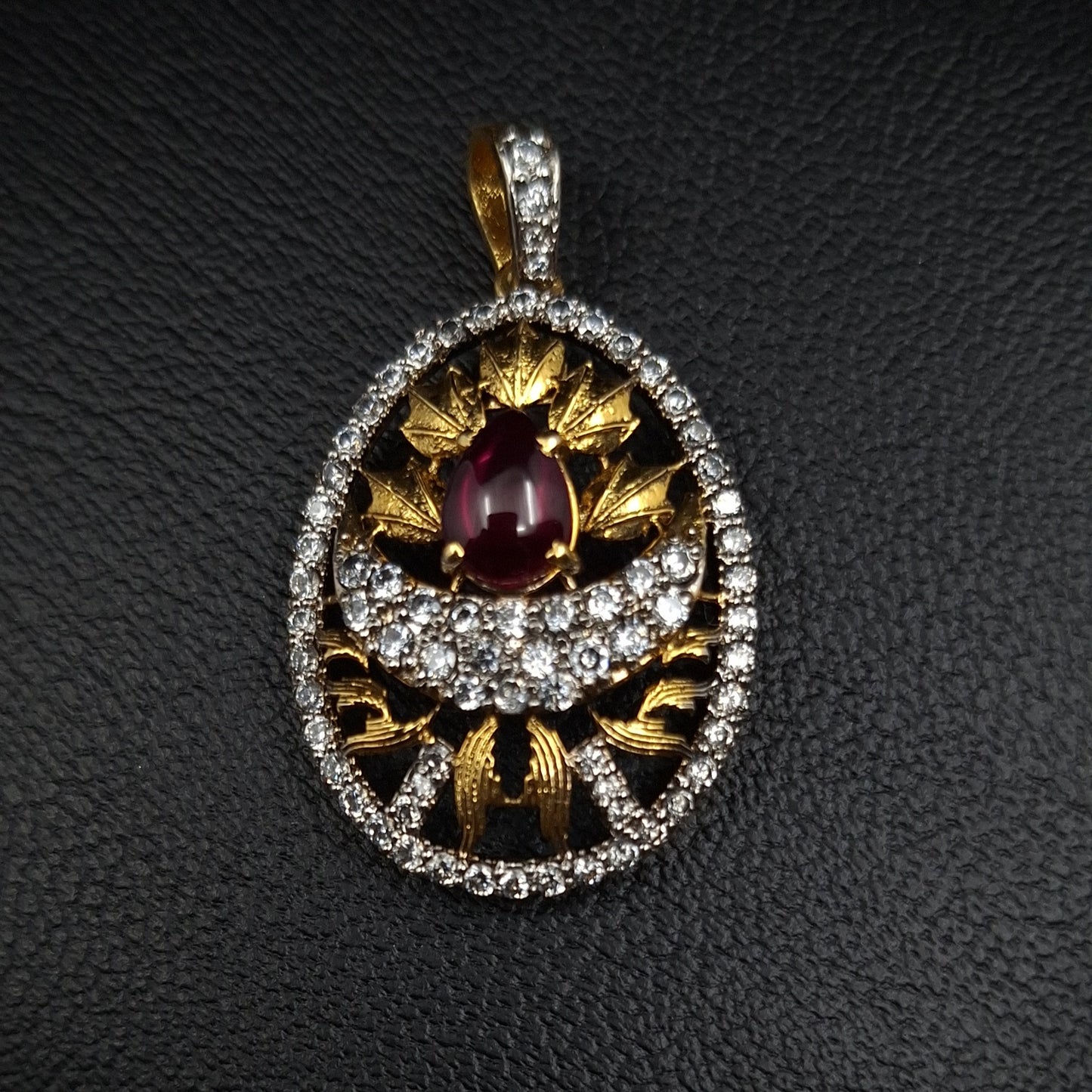 Silver and Zirconia with Chetam Ruby Gold-plated Pendant Set