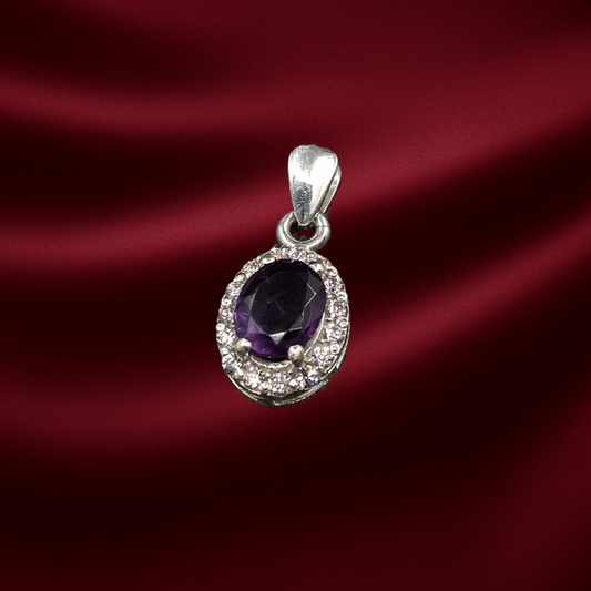 Amethyst and Zirconia on Silver Pendant