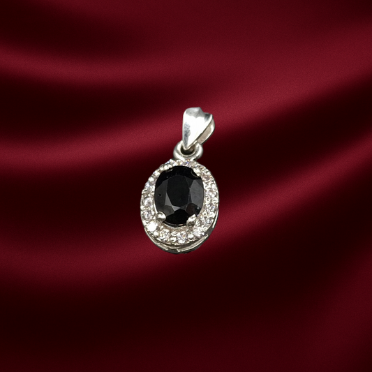 Natural Sapphire and Zircon on Silver Pendant