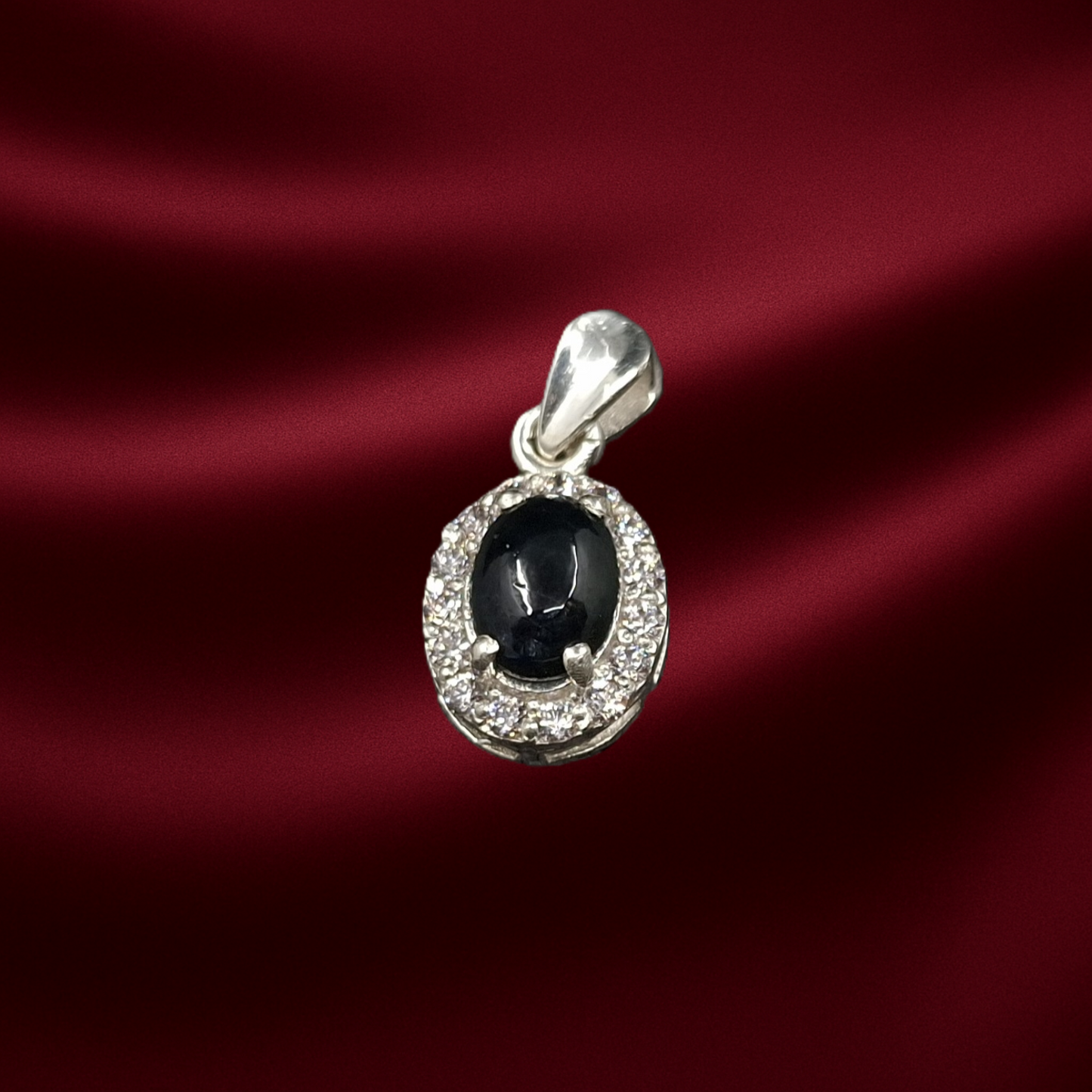 Sapphire Cabochon and Zircon on Silver Pendant