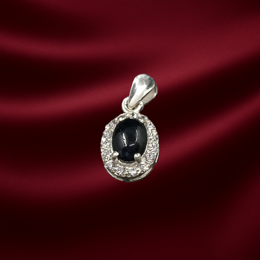 Sapphire Cabochon and Zircon on Silver Pendant