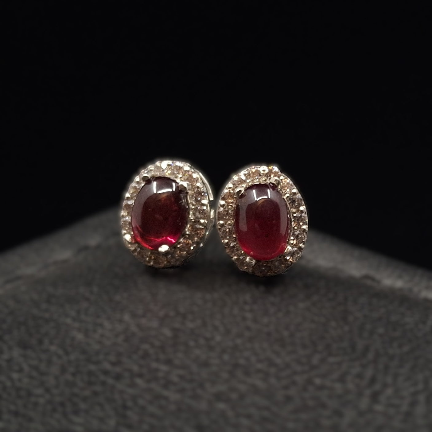 African Ruby Cabochons and Zircon on Silver Studs