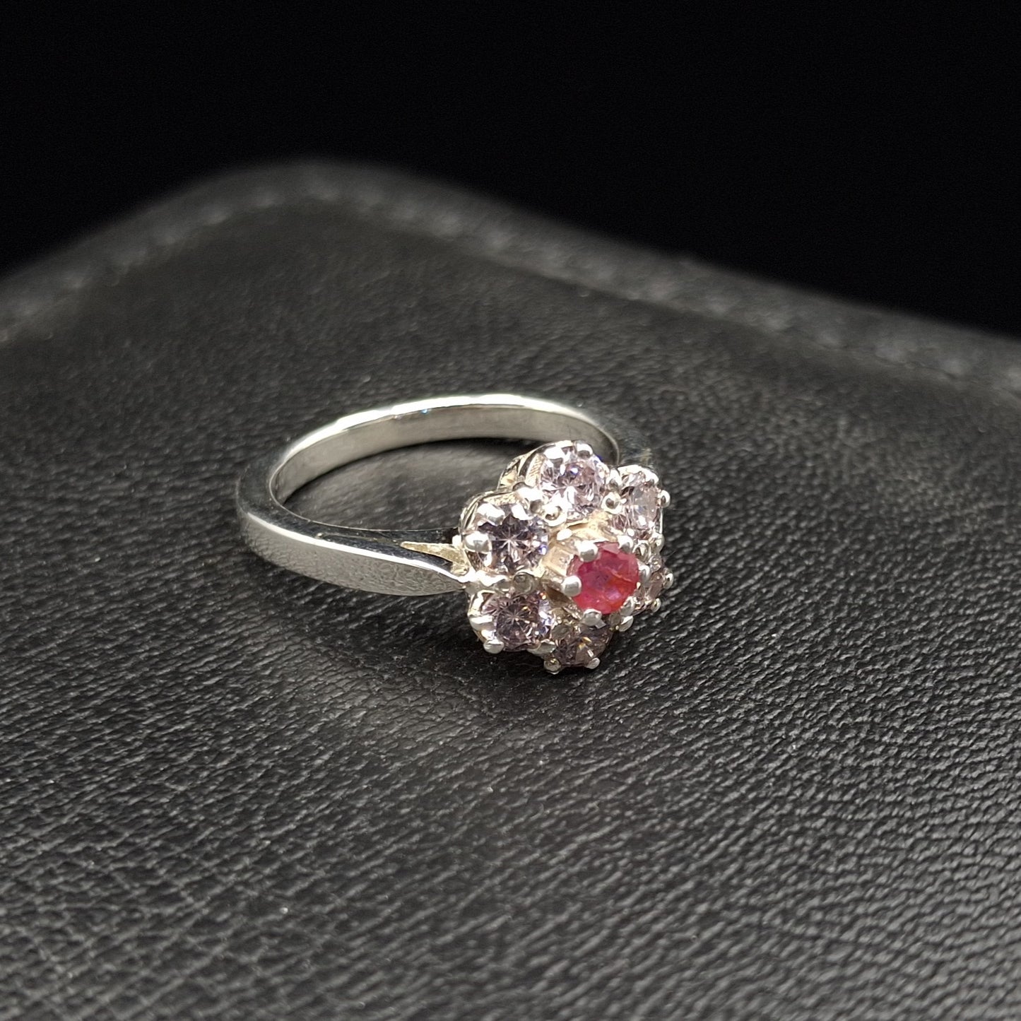 Ruby and Steel Zircon on Silver Ring