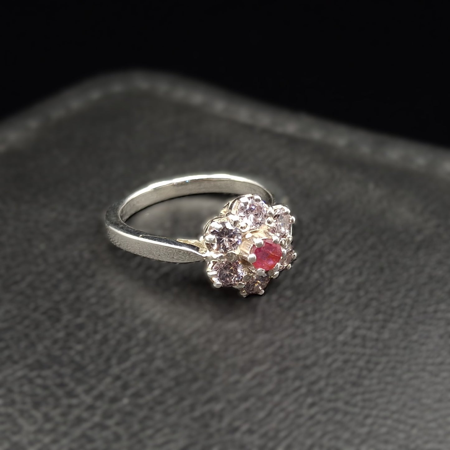 Ruby and Steel Zircon on Silver Ring