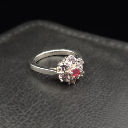 Ruby and Steel Zircon on Silver Ring