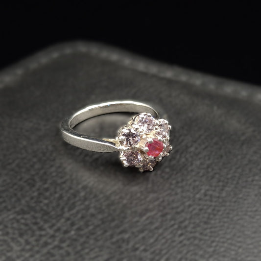 Ruby and Steel Zircon on Silver Ring