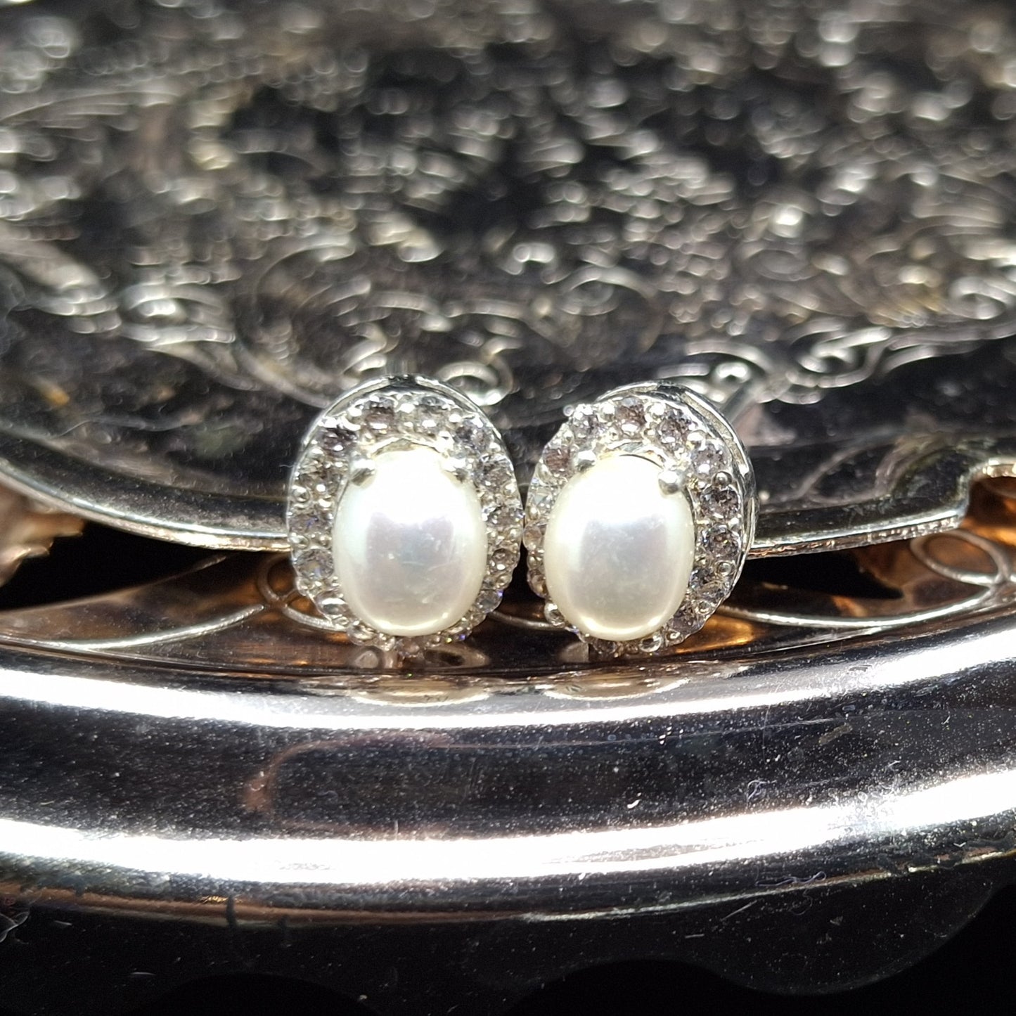 Freshwater Pearls and Zircon on Silver Studs