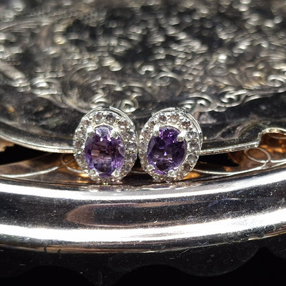 Amethyst and Zircon on Silver Earrings