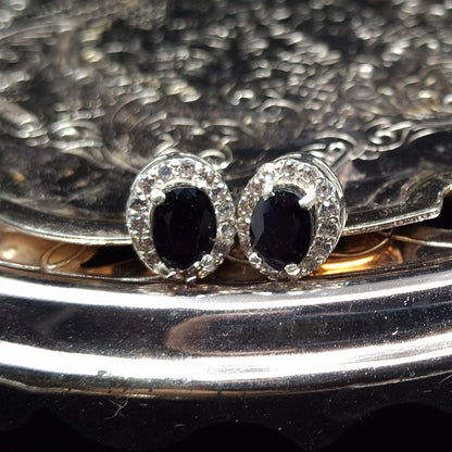 Sapphire and Zircon on silver Earrings