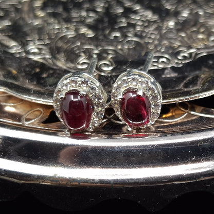 African Ruby Cabochons and Zircon on Silver Studs