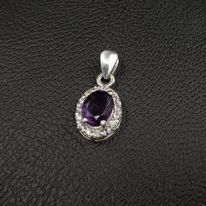 Amethyst and Zirconia on Silver Pendant