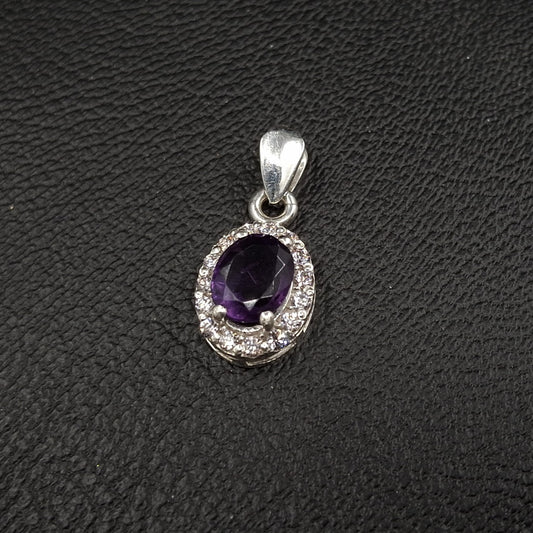Amethyst and Zirconia on Silver Pendant