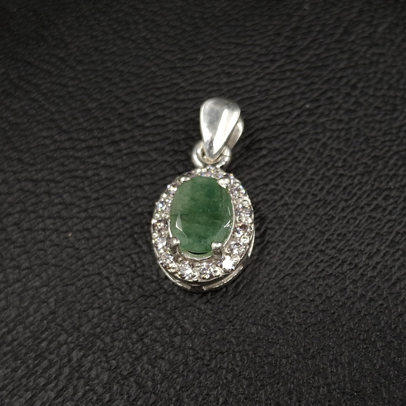 Emerald and ZirconiaSilver Pendant