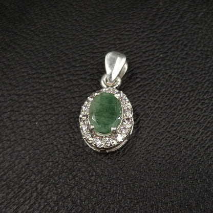 Emerald and ZirconiaSilver Pendant