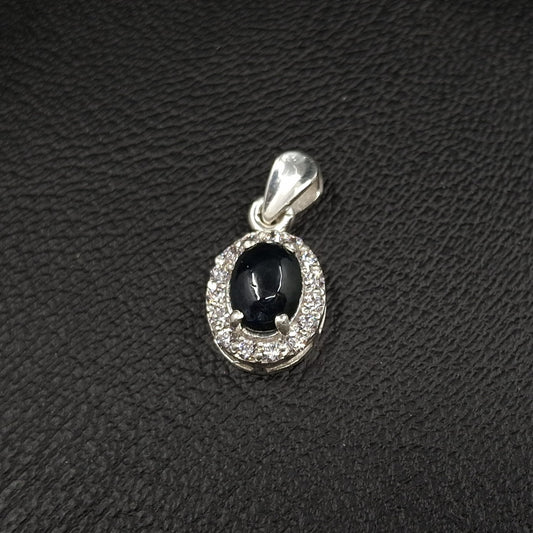 Sapphire Cabochon and Zircon on Silver Pendant