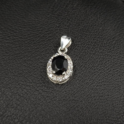 Natural Sapphire and Zircon on Silver Pendant