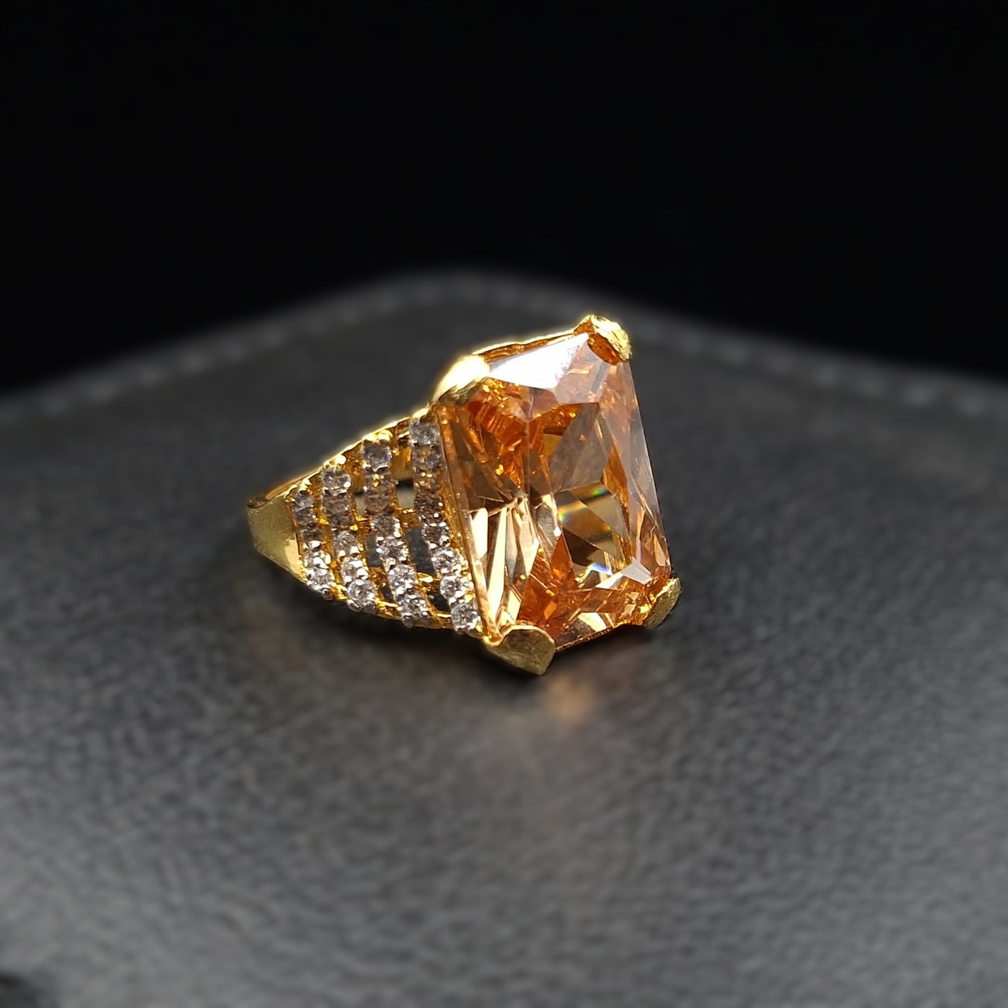 Large Orange Zirconium on Gold-plated Silver ring