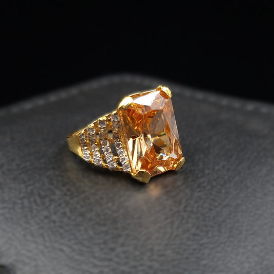 Large Orange Zirconium on Gold-plated Silver ring