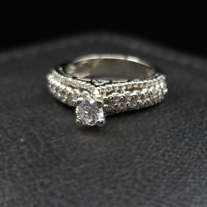 Solitaire Zirconium Pavé Silver Ring