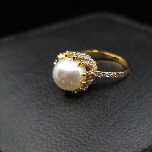 Freshwater Pearl and Zirconium on Gold-Plated Silver Ring
