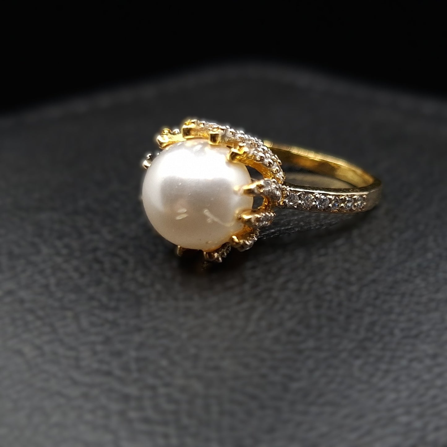 Freshwater Pearl and Zirconium on Gold-Plated Silver Ring