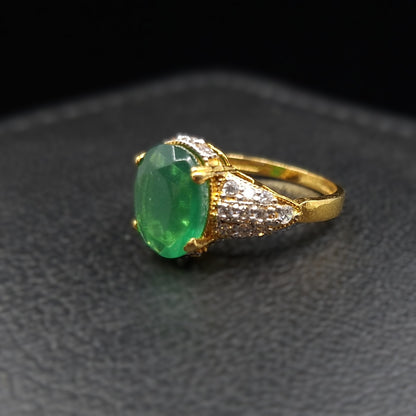 Green Onyx and Zirconium on Gold-Plated Silver Ring