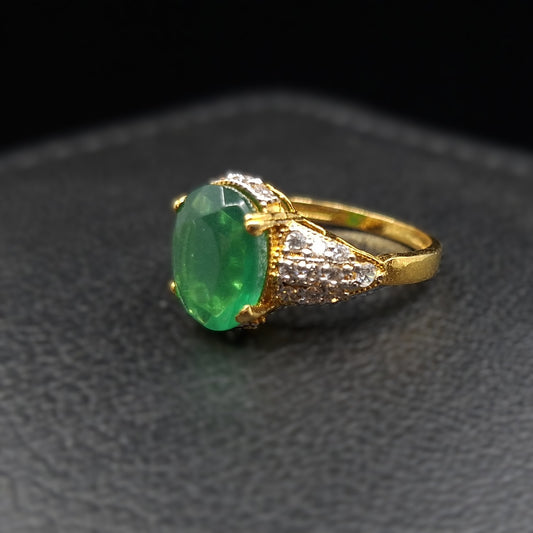 Green Onyx and Zirconium on Gold-Plated Silver Ring
