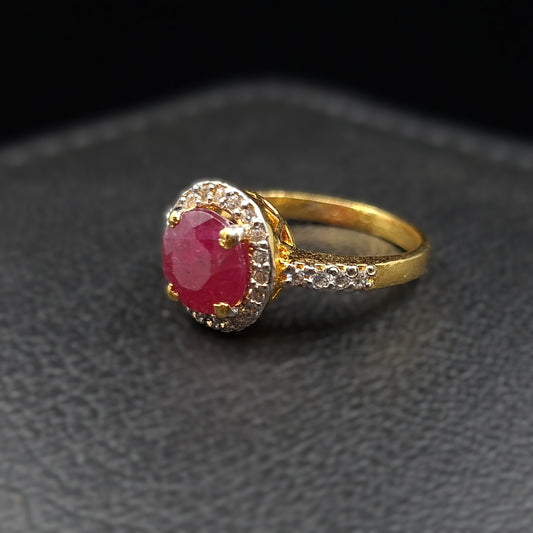 Ruby and Zirconia Halo Ring in Gold-plated Silver