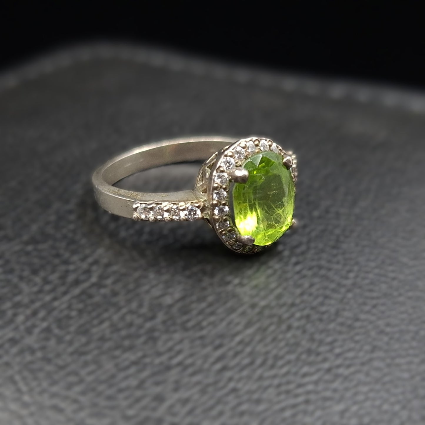 Peridot and Zirconium on Silver Ring
