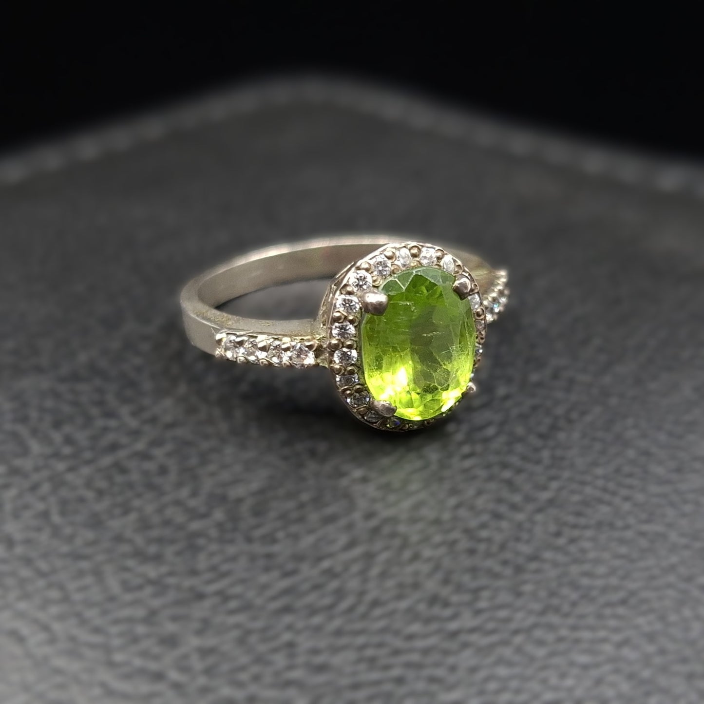 Peridot and Zirconium on Silver Ring