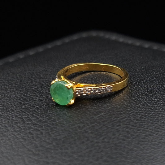 Green Onyx and Zirconium Side-stone Pave Style Gold-plated Silver ring
