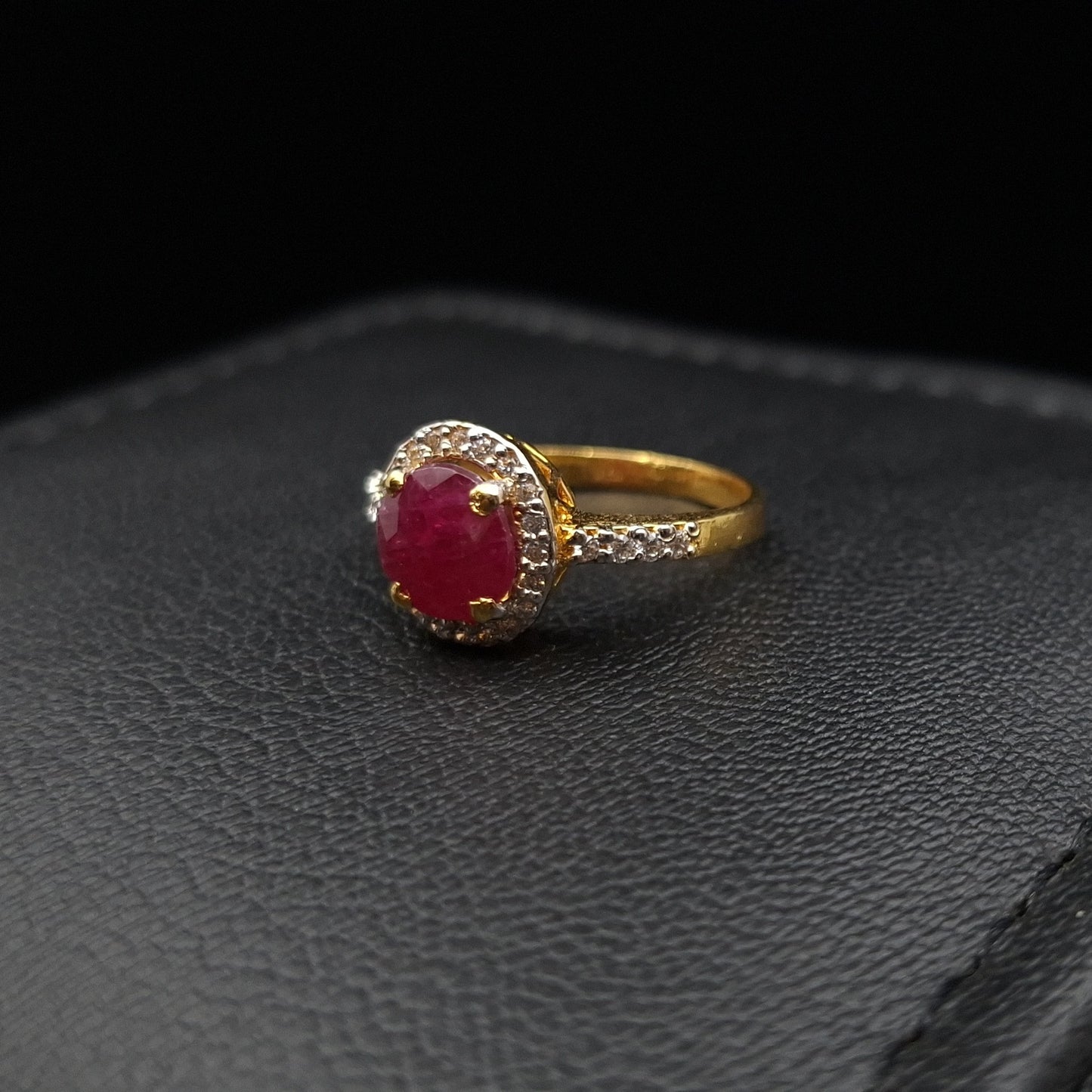 Ruby and Zirconia Halo Ring in Gold-plated Silver