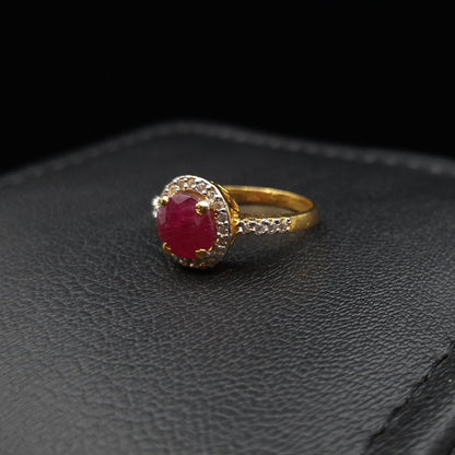 Ruby and Zirconia Halo Ring in Gold-plated Silver