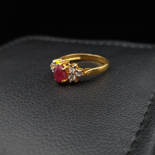 Ruby with Zirconia Side Stones on Gold-plated Sterling Silver Ring