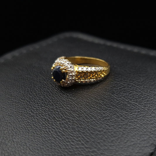 Natural Sapphire with Brilliant-cut Zirconia on Gold-plated Silver Ring