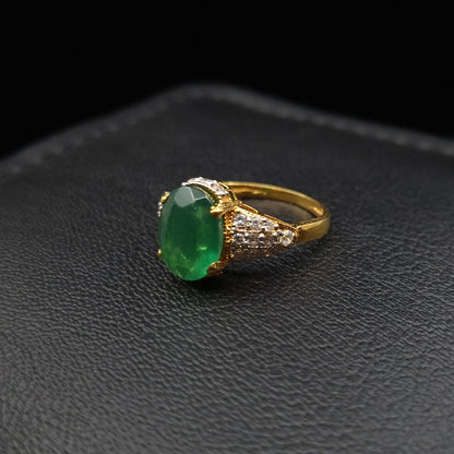 Green Onyx and Zirconium on Gold-Plated Silver Ring