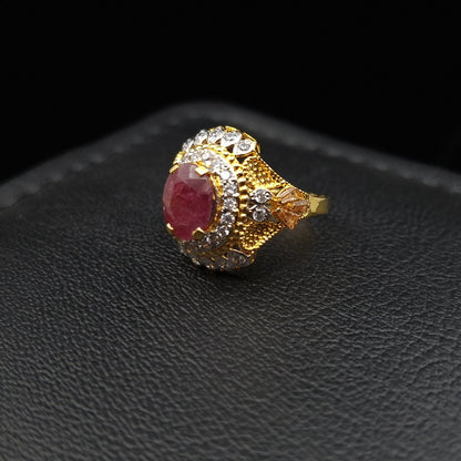Ruby on Hand-crafted Turkish Ring Adorned with Cubic Zirconia Accents