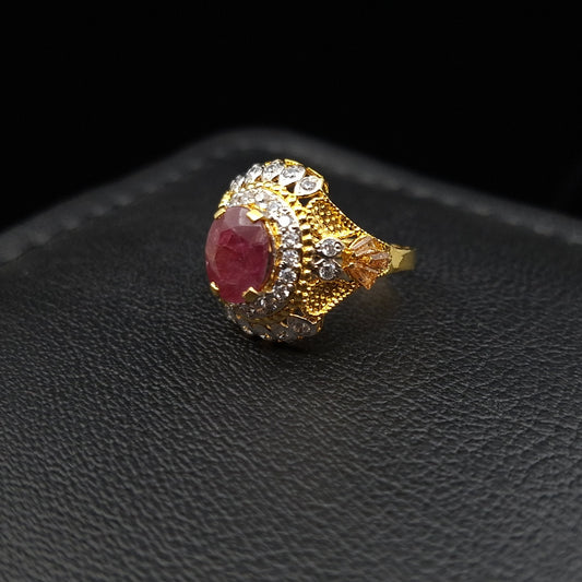 Ruby on Hand-crafted Turkish Ring Adorned with Cubic Zirconia Accents