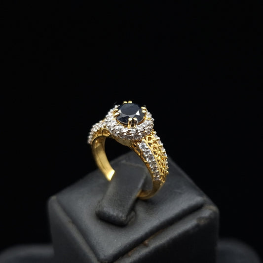 Natural Sapphire with Brilliant-cut Zirconia on Gold-plated Silver Ring