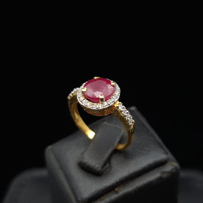 Ruby and Zirconia Halo Ring in Gold-plated Silver