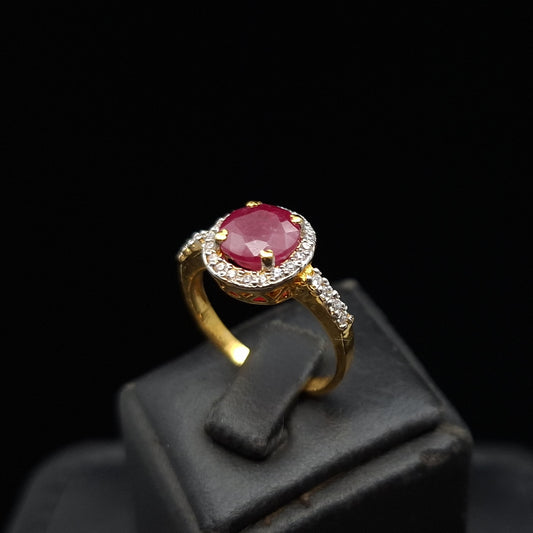 Ruby and Zirconia Halo Ring in Gold-plated Silver