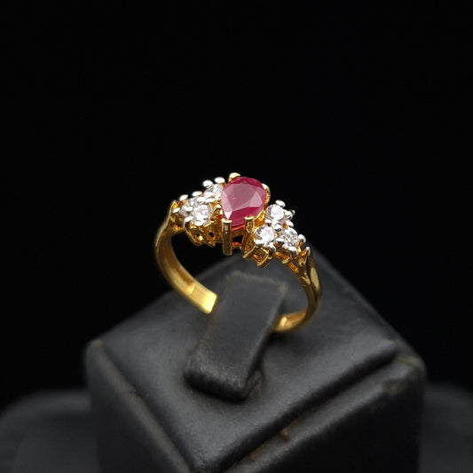 Ruby with Zirconia Side Stones on Gold-plated Sterling Silver Ring