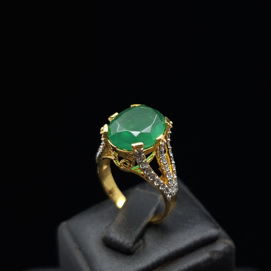 Green Onyx with Brilliant Cut Zirconia Side Stones on Gold-plated Silver Ring
