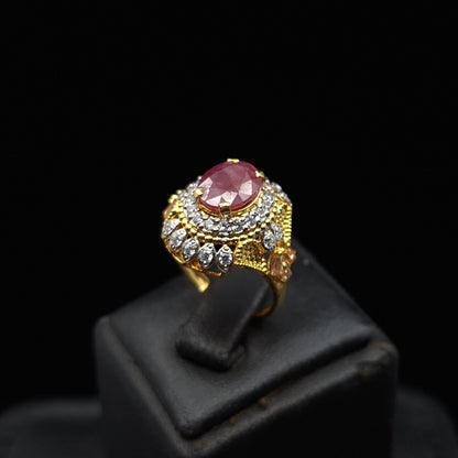 Ruby on Hand-crafted Turkish Ring Adorned with Cubic Zirconia Accents