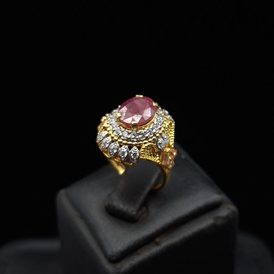 Ruby on Hand-crafted Turkish Ring Adorned with Cubic Zirconia Accents